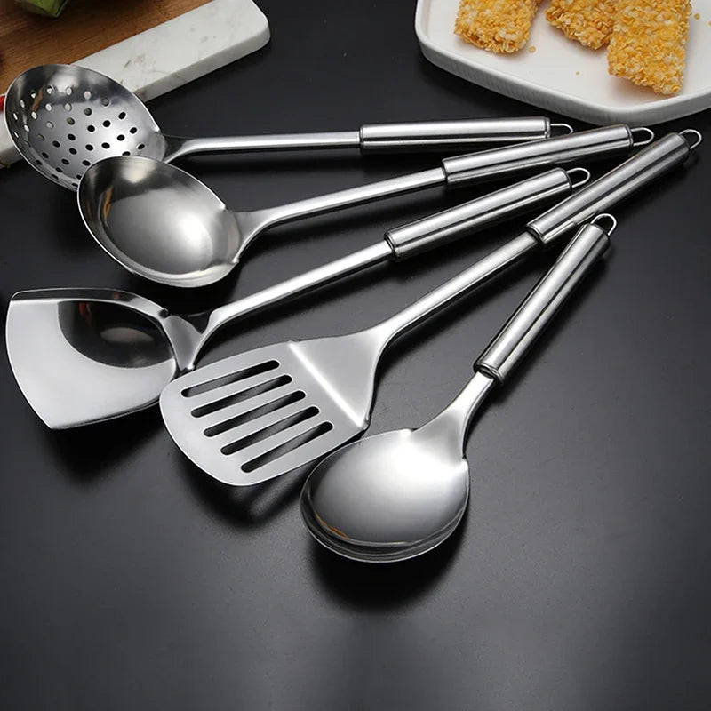 5Pcs Kitchen Cooking Utensils Set Stainless Steel Shovel Soup Spoon Spatula Utensils Dinnerware Cooking Tools Kitchen Gadgets