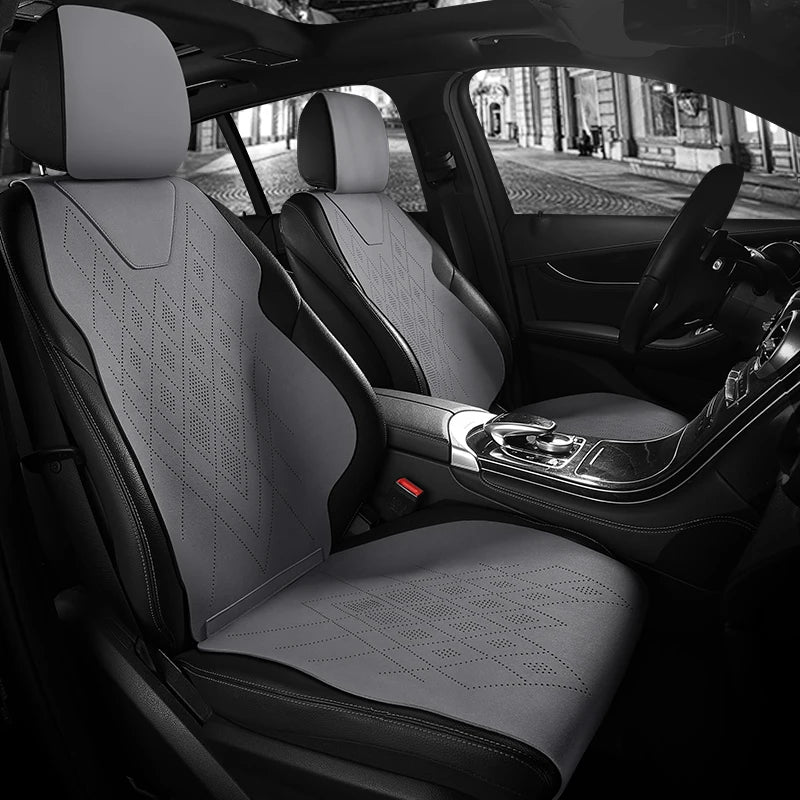 Universal Fit Car Accessories Suede Saddle Seat Cushion Pad Half Covered for 90% Sedan SUV Suede Universal Set Cover 5 Seats