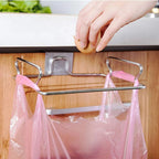 Stainless Steel Kitchen Garbage Bag Holder Hanging Cabinet Door Trash Rack Space-Saving Kitchen Gadget