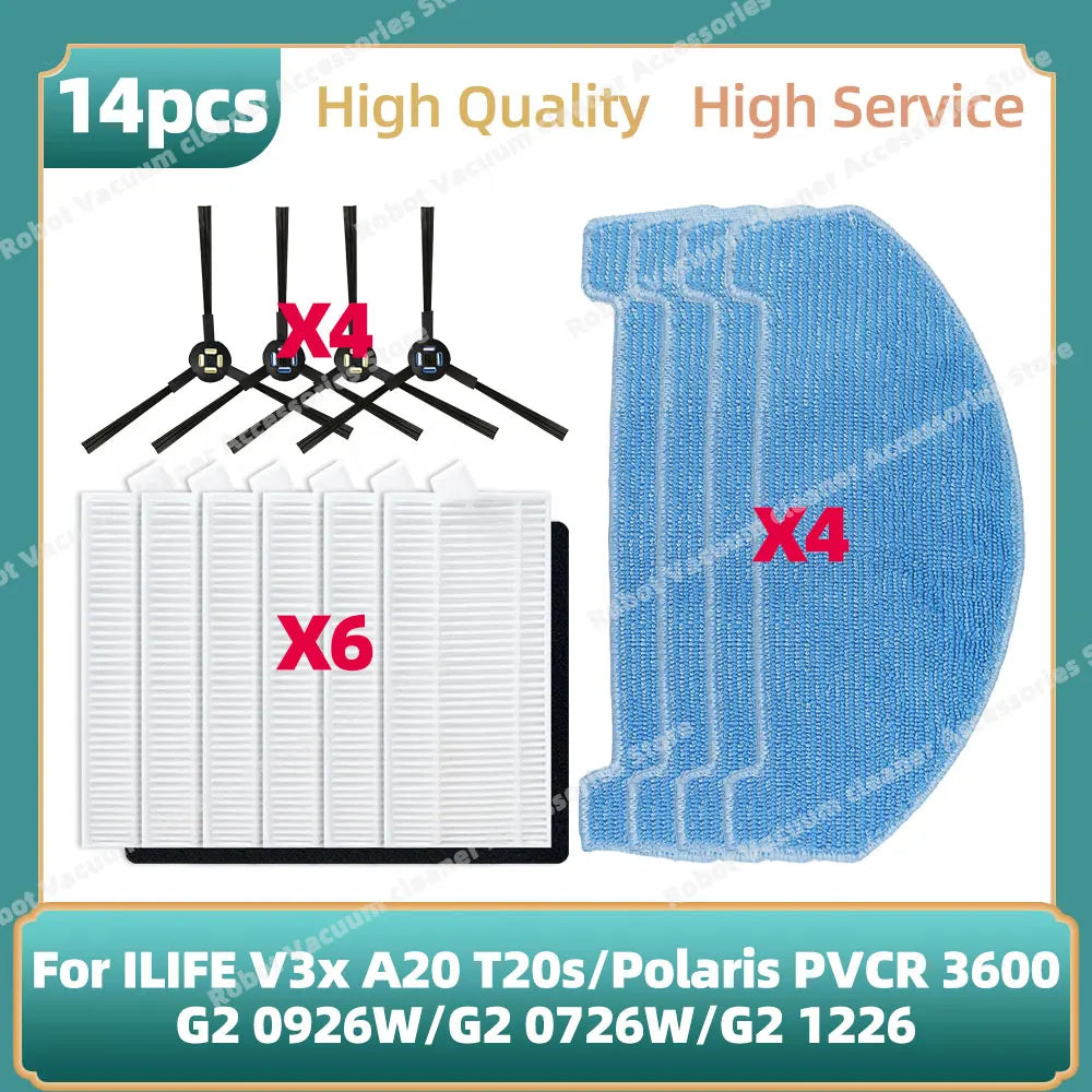 Compatible For ILIFE V3x, A20, T20s / Polaris PVCR 3600 / G2 0926W / G2 0726W / G2 1226 Side Brush Hepa Filter Mop Cloth Parts