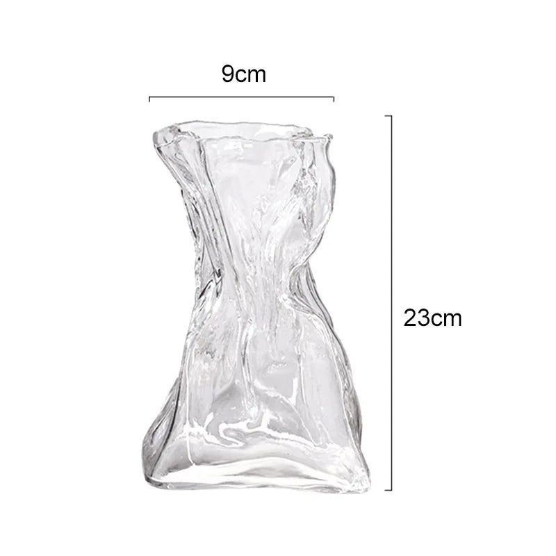 Irregular Transparent Glass Flower Vase 23cm*9cm Big Flower Bottle Tabletop Hydroponic Pot Home Living Room Table Decorations