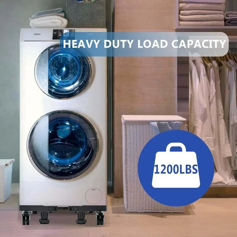 Mobile Appliance Pedestal - Double Pipe Fridge & Washer Stand w/ Wheels