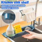 Adjustable Bathroom and Kitchen Tool: Sink Rack, Organizer, Drainer, Storage Basket, Faucet Holder, Telescopic