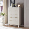 Fluted 5 Drawer Storage Dresser, Tall Modern Chest with Ample Deep Drawers and Wide Top, Wooden Organizer for Living Room