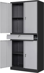 Metal Garage Storage Cabinet with Locking Doors and Adjustable Shelves, Tool Storage Cabinet with 1 Drawer - 71" Steel Cabinet