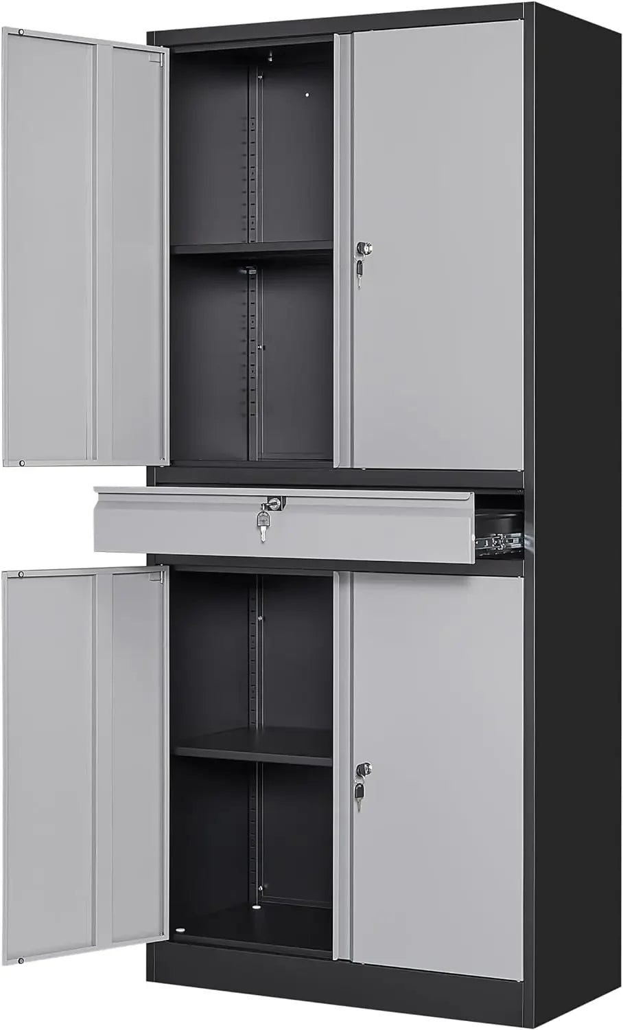 Metal Garage Storage Cabinet with Locking Doors and Adjustable Shelves, Tool Storage Cabinet with 1 Drawer - 71" Steel Cabinet