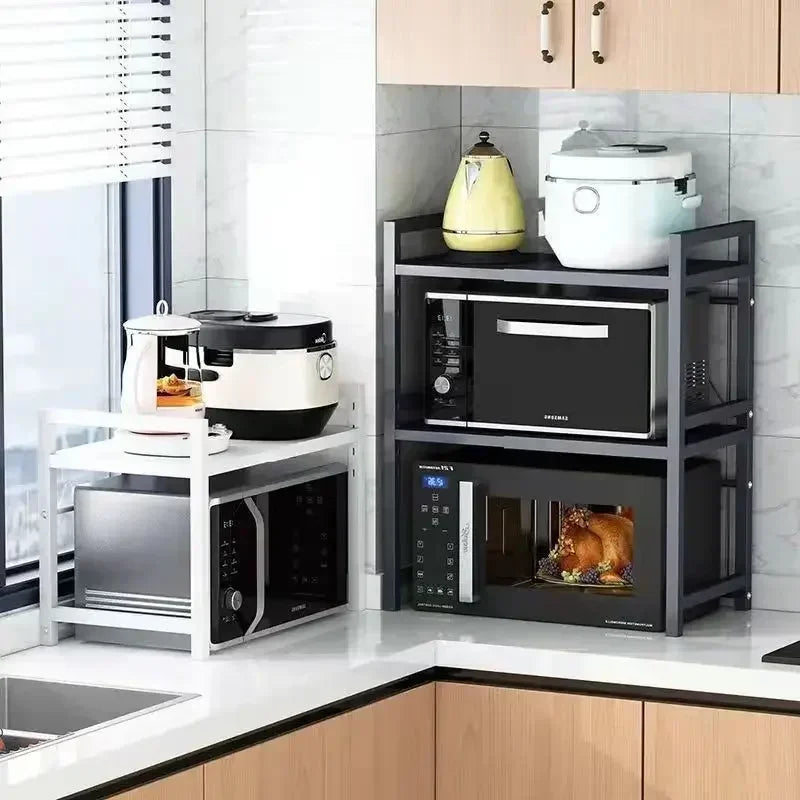Retractable Kitchen Shelf Microwave Rack Oven Rack Rice Cooker Rack Storage Household 2 Layer Seasoning Storage Rack Holder