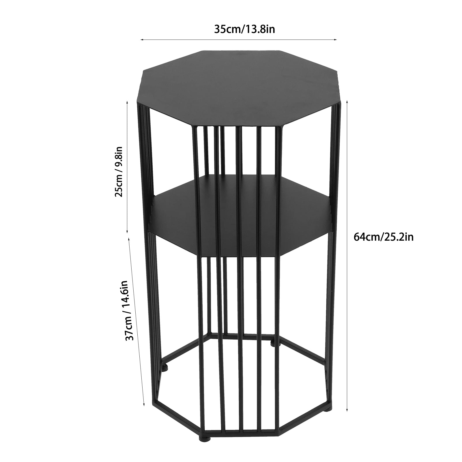 2‑Layer Wrought Iron Side Table End Sofa Table Storage Shelf for Living Room Black End Table Sofa Table Home Table Side Table