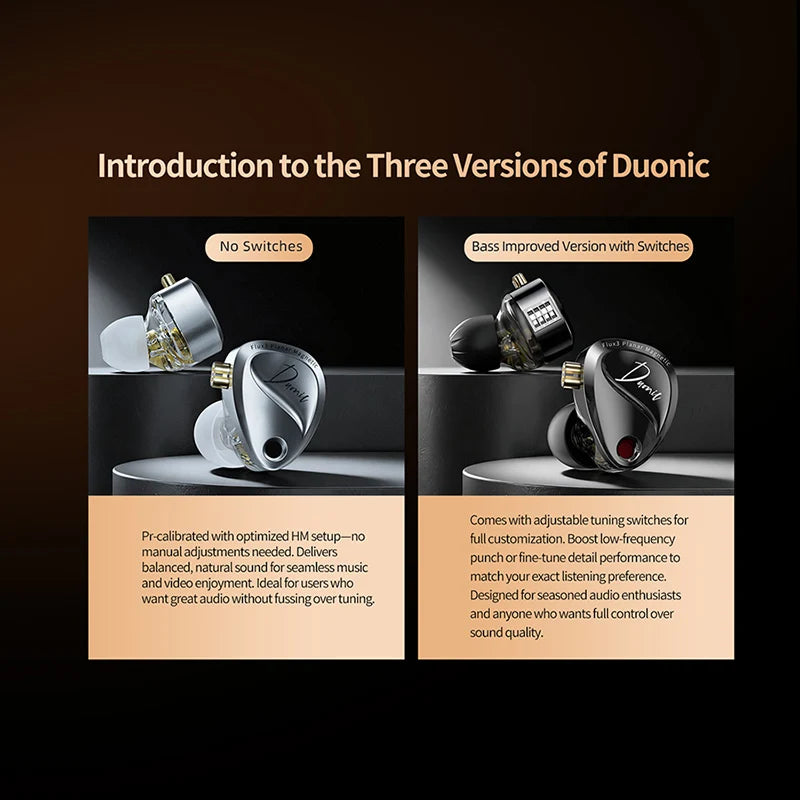 KZ Duonic Triple-Magnetic Planar Driver Upgraded HIFI Earphones, Wide Soundstage Wired IEMs with 4-Tuning Options & HD Dual Mic