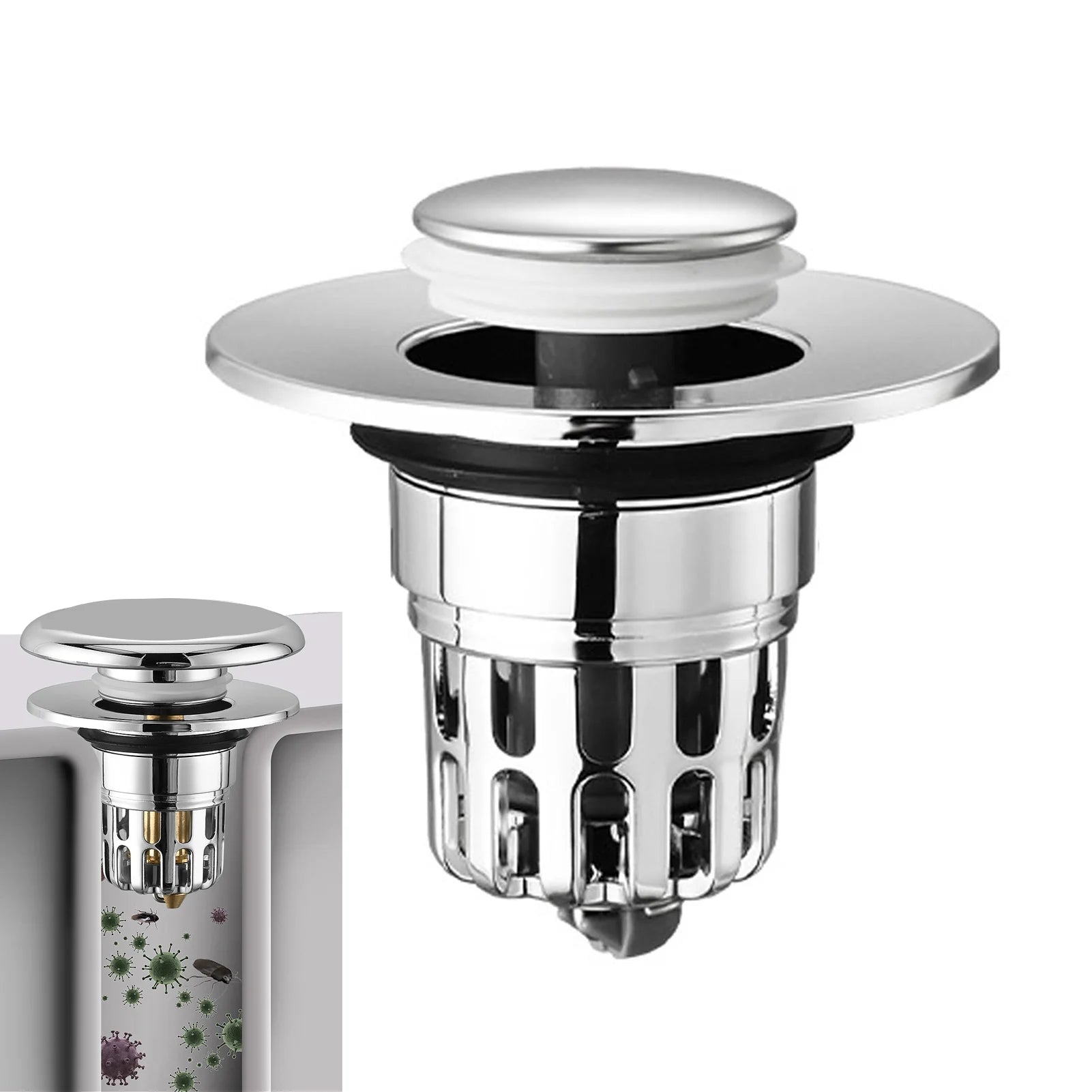 Bathroom Sink Plug Pop-Up Drain Filter Washbasin Drainer Bouncing Core Filter for Quickly Seal and Drain Water