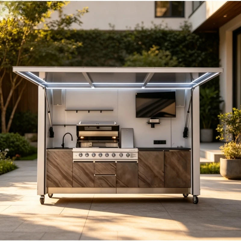 Customized Commercial Outdoor Kitchen Cabinets with Complete BBQ Setup for Backyard Patio Garden Durable & Weather-Resistant