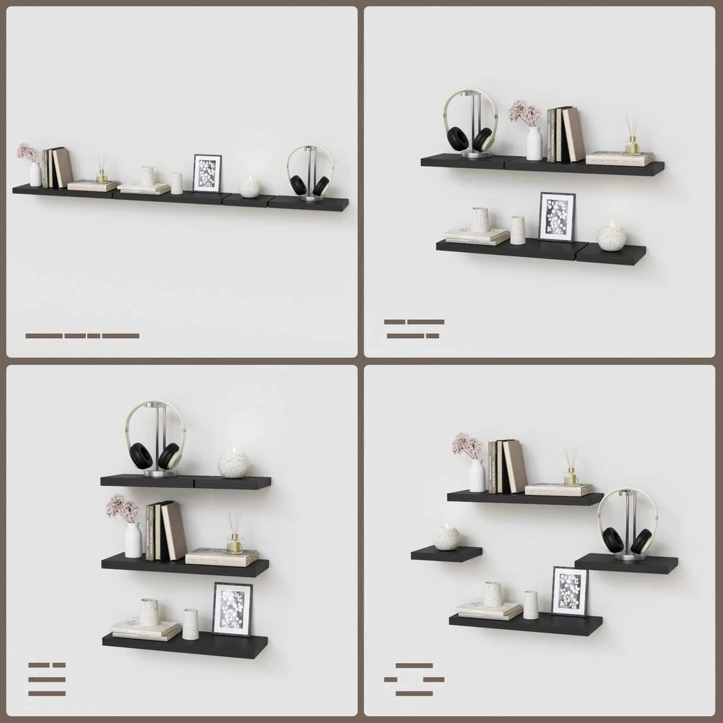 Floating Shelves with Invisible Bracket, Rustic Wood Wall Mounted Shelves Set of 4, Hanging Wall Shelves Display for Room Wall D
