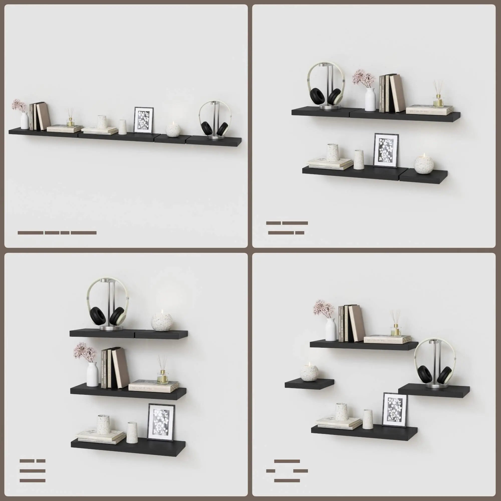 Floating Shelves with Invisible Bracket, Rustic Wood Wall Mounted Shelves Set of 4, Hanging Wall Shelves Display for Room Wall D