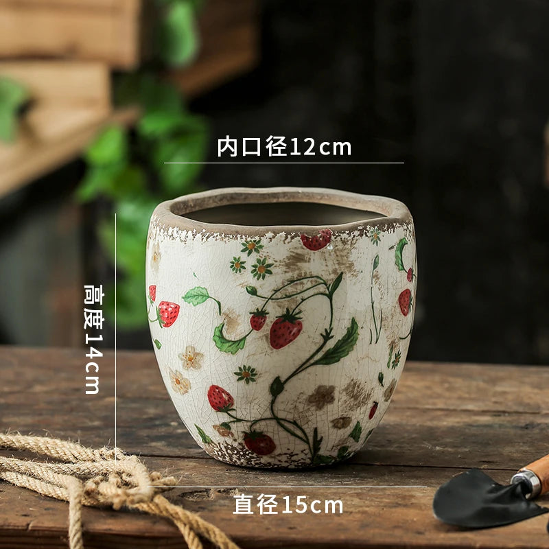 Vintage Ceramic Succulent Flowerpot Planters for Indoor Plants Creative Countryside Style Plant Pot Living Room Decoration