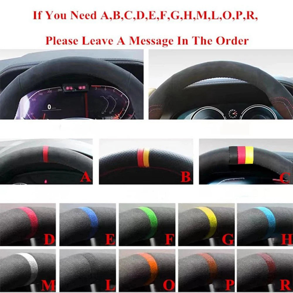 Suede Genuine Leather Car Steering Wheel Cover Braid For Audi R8 (4S) 2015-2019 TT (8S) 2014-2019 TTS 2014-2019 TT RS 2016-2019