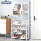 4/5-Tier Metal Coat and Shoe Rack with 8 Hooks ,for Living Room, Bedroom, Office, Shoe Storage Organizer, Shoe Storage Organizer