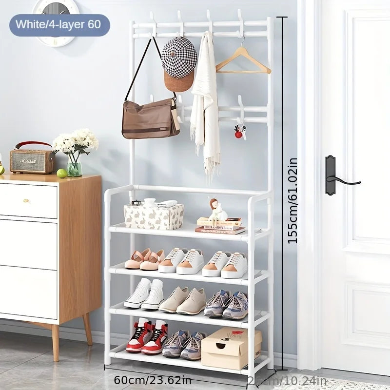 4/5-Tier Metal Coat and Shoe Rack with 8 Hooks ,for Living Room, Bedroom, Office, Shoe Storage Organizer, Shoe Storage Organizer