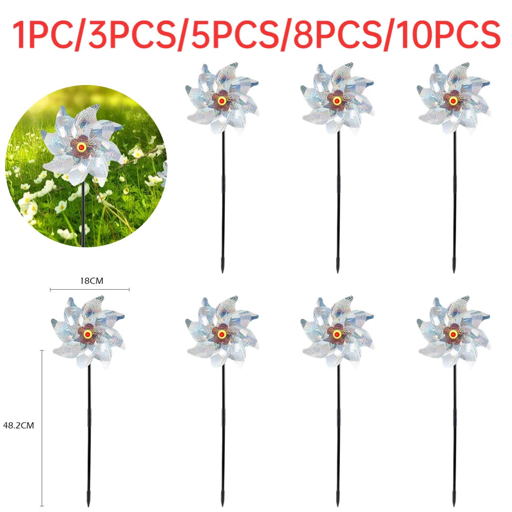 Silver Anti Bird Laser Windmill Bird Repeller Windmill Pinwheels Reflective Bird Scare Deterrent Driving Windmill Garden Decor
