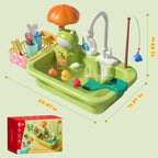 Kids Electric Kitchen Sink Toys with Running Water, Pretend Play Dishwasher & Fishing Toys, Educational Role Play Gift for Girls