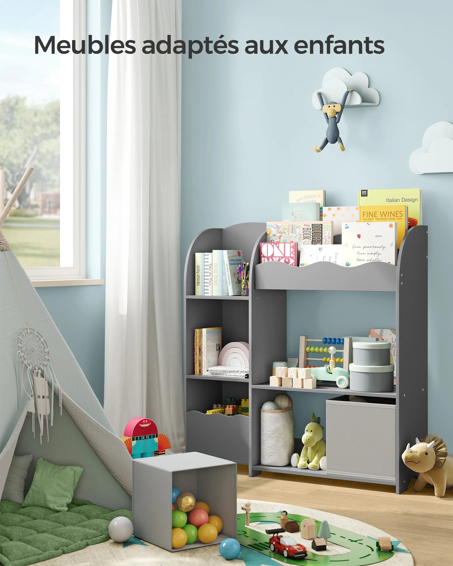 SONGMICS Children's Bookcase, Children's Shelf for Toys and Books, Storage with 2 Boxes, for Playroom, Children's Room