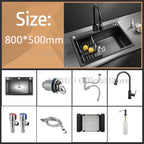 Black Nano Wash Basin Single Sink creative Stainless Steel Kitchen Sinks Drain Set Home Handmade Wash Basin Kitchen Accessories