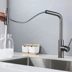 YCRAYS Black Kitchen Faucets Gray Pull Out Rotation Waterfall Stream Sprayer Head Sink Mixer Brushed Nickle Water Tap Accessorie