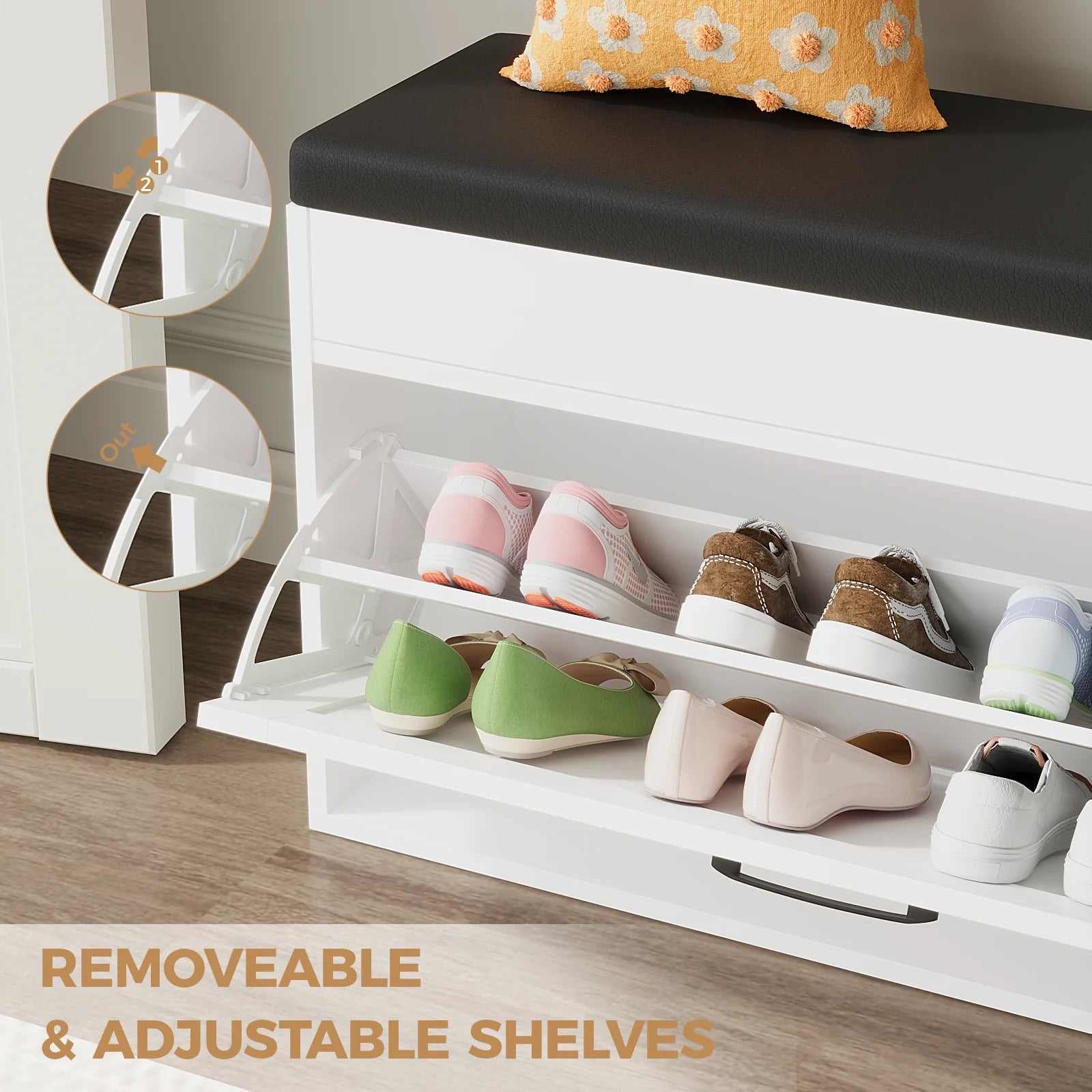 VOWNER Shoe Bench Cabinet with 1 Flip Drawers and 2 Compartments