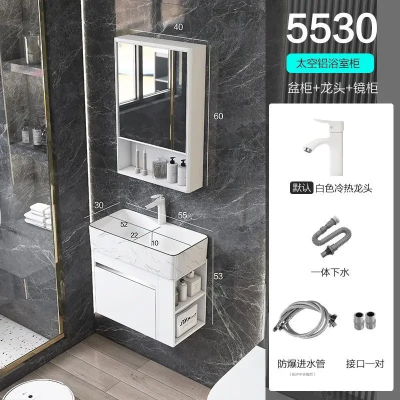 Minimalist Mini Bathroom Cabinet with Side Storage Ceramic Integrated Basin Bathroom Vanity Cabinet with Sink Bathroom Furniture