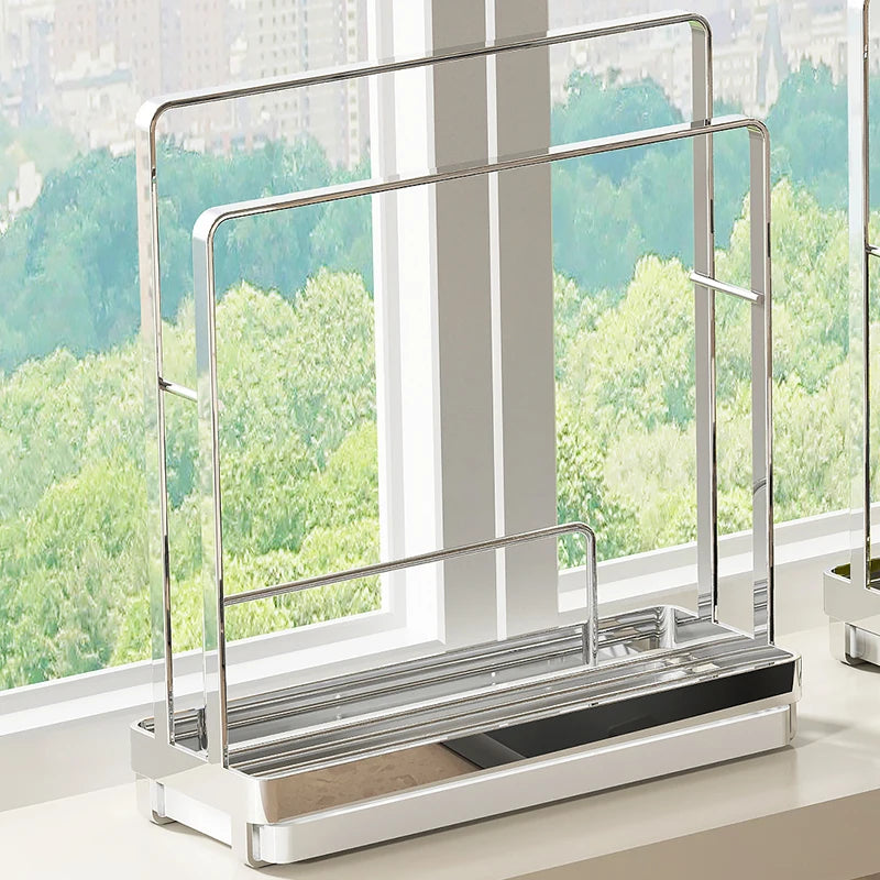 Stainless Steel Kitchen Cloth Storage Rack, Magic Organizer for Dishcloths, Water-Draining Rack for Windowsill and Sink Gaps, Narrow Towel Holder