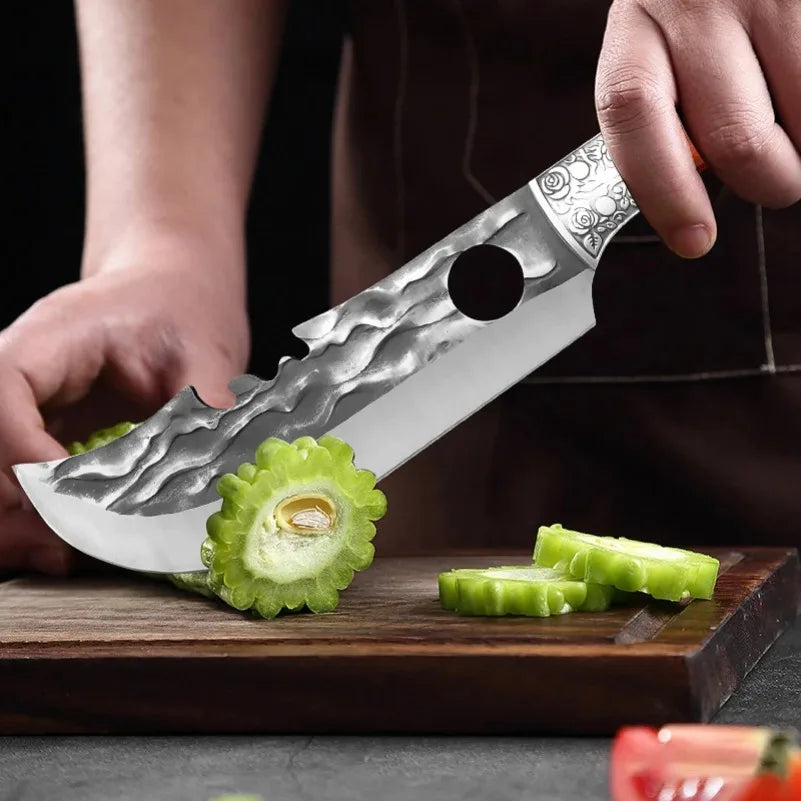 Kitchen Chef Utility Knive Stainless Steel Forged Slaughter Knife Chop Bone Vegetables Butcher Knife Cleaver Knife with Cover