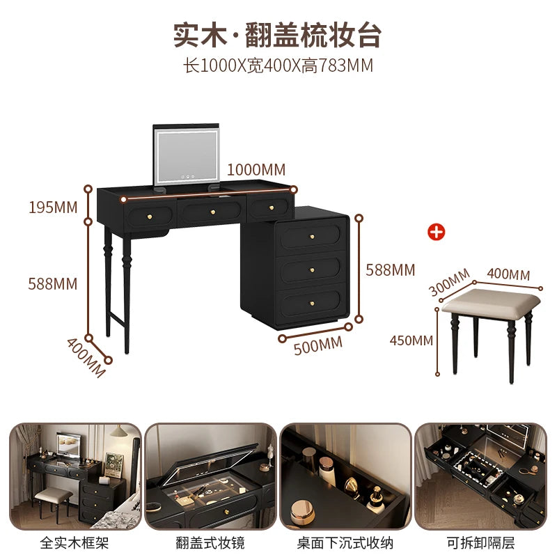 Makeup Organizer Vanity Table Modern Decor Drawer Storage Dressing Table Aesthetic Light Mirror Dressers Bedroom