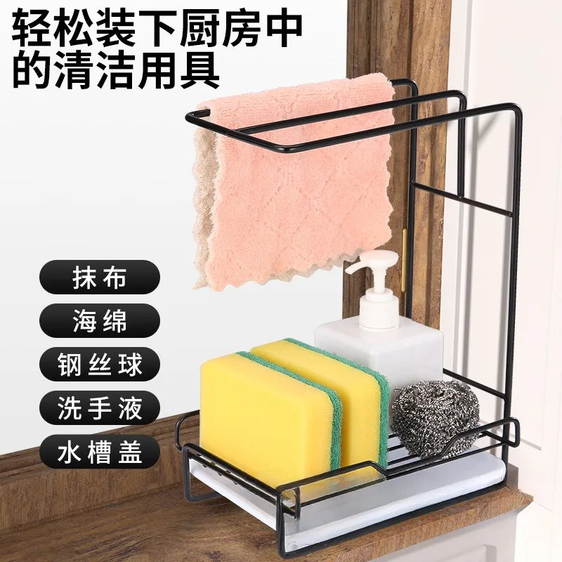 Kitchen Sponge Rack Drain Water Place Dish Soap Organize Rags Multi Functional Large Capacity Countertop and Store Items
