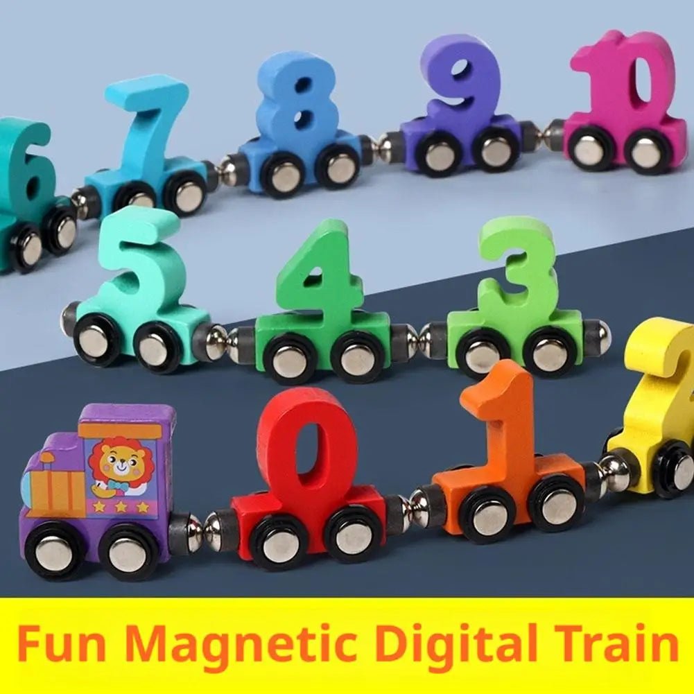 Wooden Magnetic Number Train Toys Montessori Educational Toy Train Kit Early Cognition Learning Teaching Sets For Toddlers
