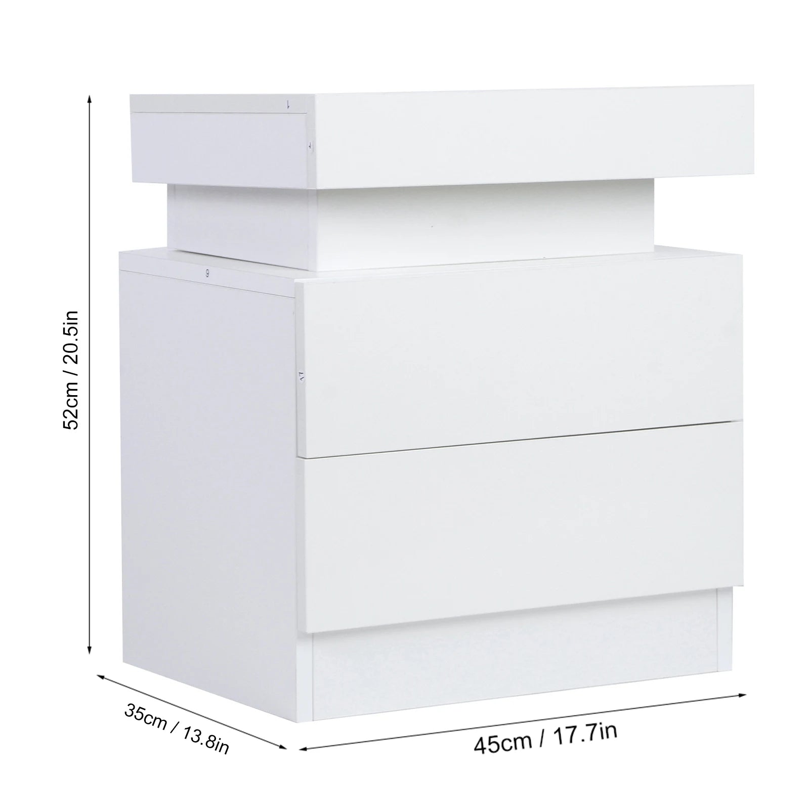 Bedside Table Large Capacity RGB Light Storage Nightstand Cabinet with 2 Drawers for Bedroom 45 x 35 x 52cm