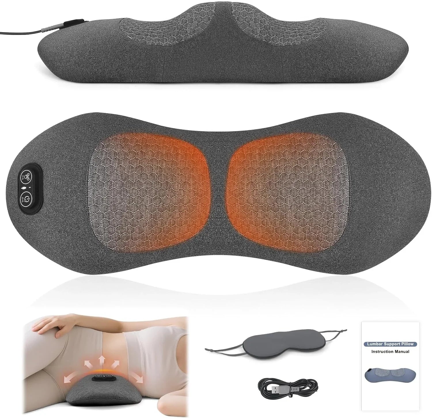 3 in 1 Electric Lumbar Support Pillow with Heat, Vibration, Traction - Adjustable Smooth Spine Back Massager for Lower Back Pain