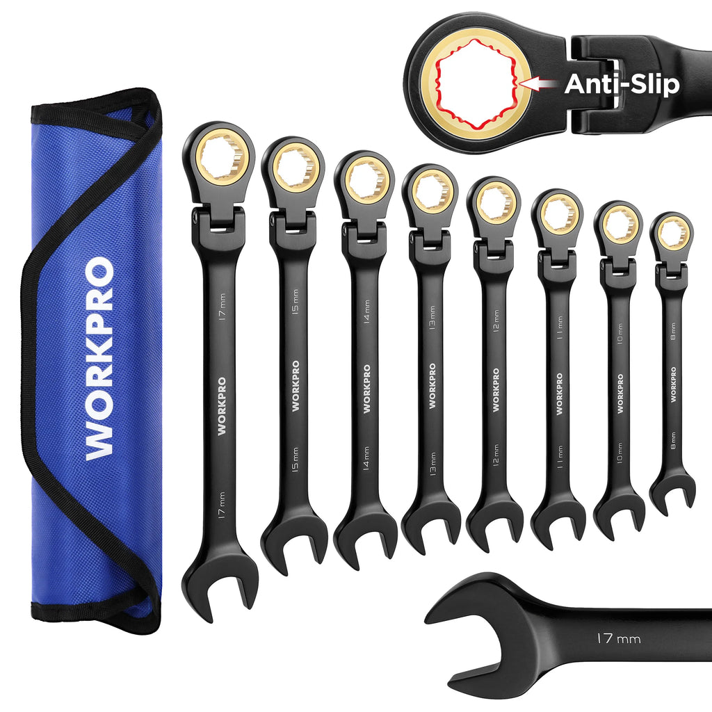 WORKPRO 8pcs Flex-Head Ratcheting Combination Wrench Set SAE 5/16-3/4