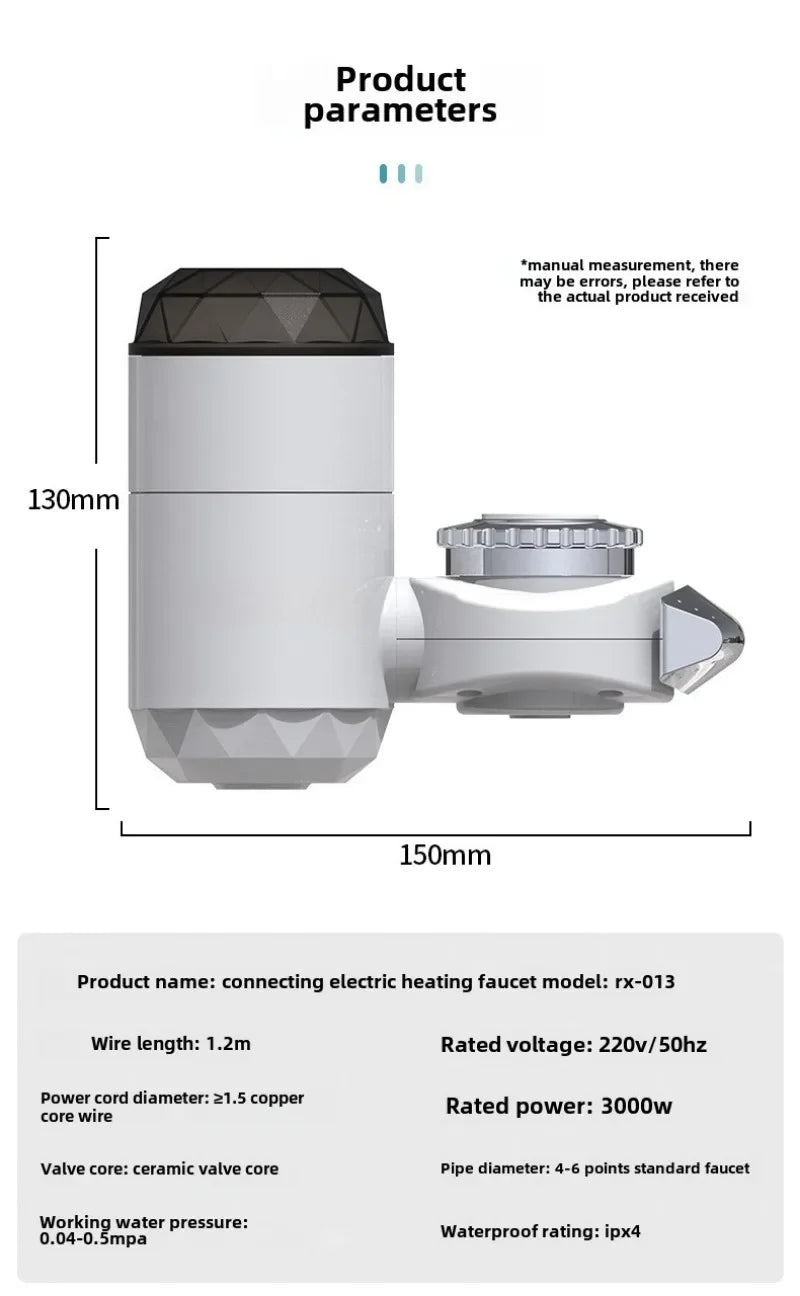 3000W Kitchen Electric Water Heater Tap Instant Hot Water Faucet Heater Cold Heating Faucet Tankless Instantaneous Water Heater