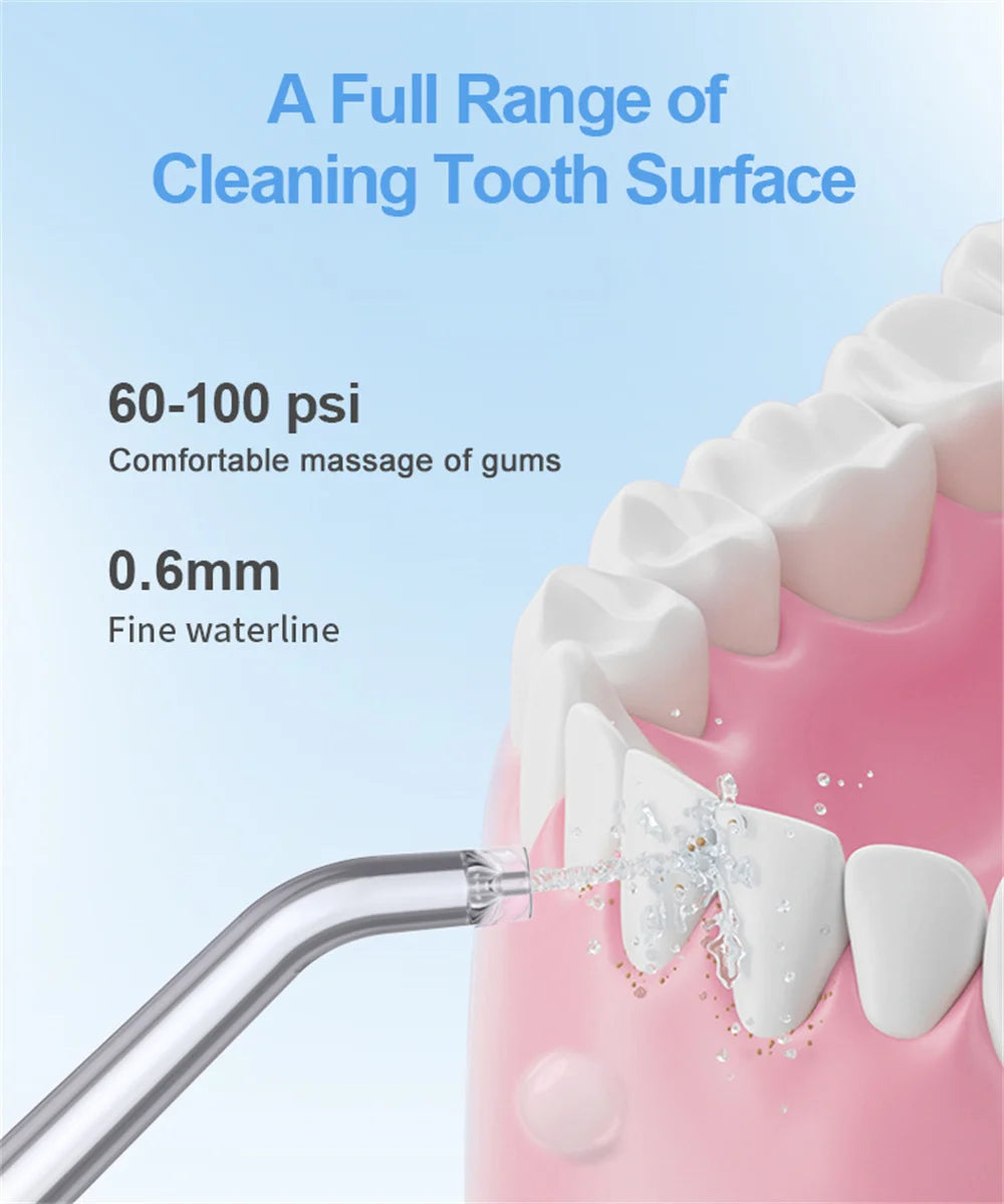 Portable Water Flosser Dental Oral Irrigator Teeth Cleaner 350ml 4 Modes Rechargeable IPX7 Waterproof for Travel Use