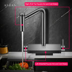Black Brass Waterfall Faucet Hot And Cold Water Kitchen Faucet Single Handle Switch Pull Out 360 Degree Kitchen Mixer Tap