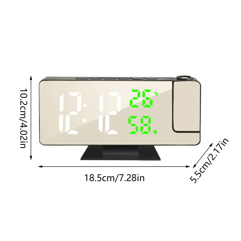 multi-functional projection alarm clock Intelligent luminous large screen Mirror Digital clock 180 Rotatable Projector for home