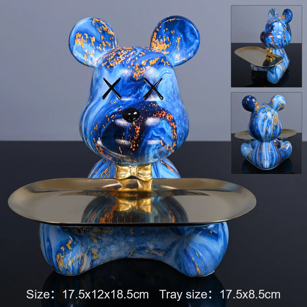 Interior Resin Colorful Bear with Tray for Keys Holder Table Decoration Accessories Animal Figurine Decorative Statues Home Gift