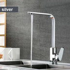 7-Shape Copper Kitchen Faucet - 360° Swivel Sink Mixer with Ceramic Cartridge & Aerator, Silver/Black