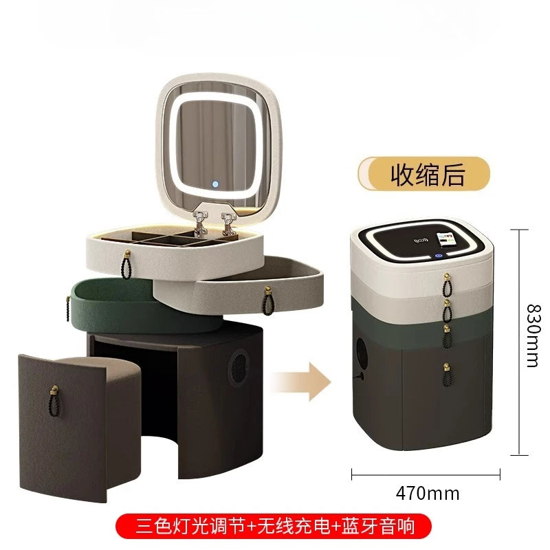 leather lint Dresser storage cabinet integrated cabinet Dressing table Makeup vanity Equipped with Bluetooth speaker stool LED