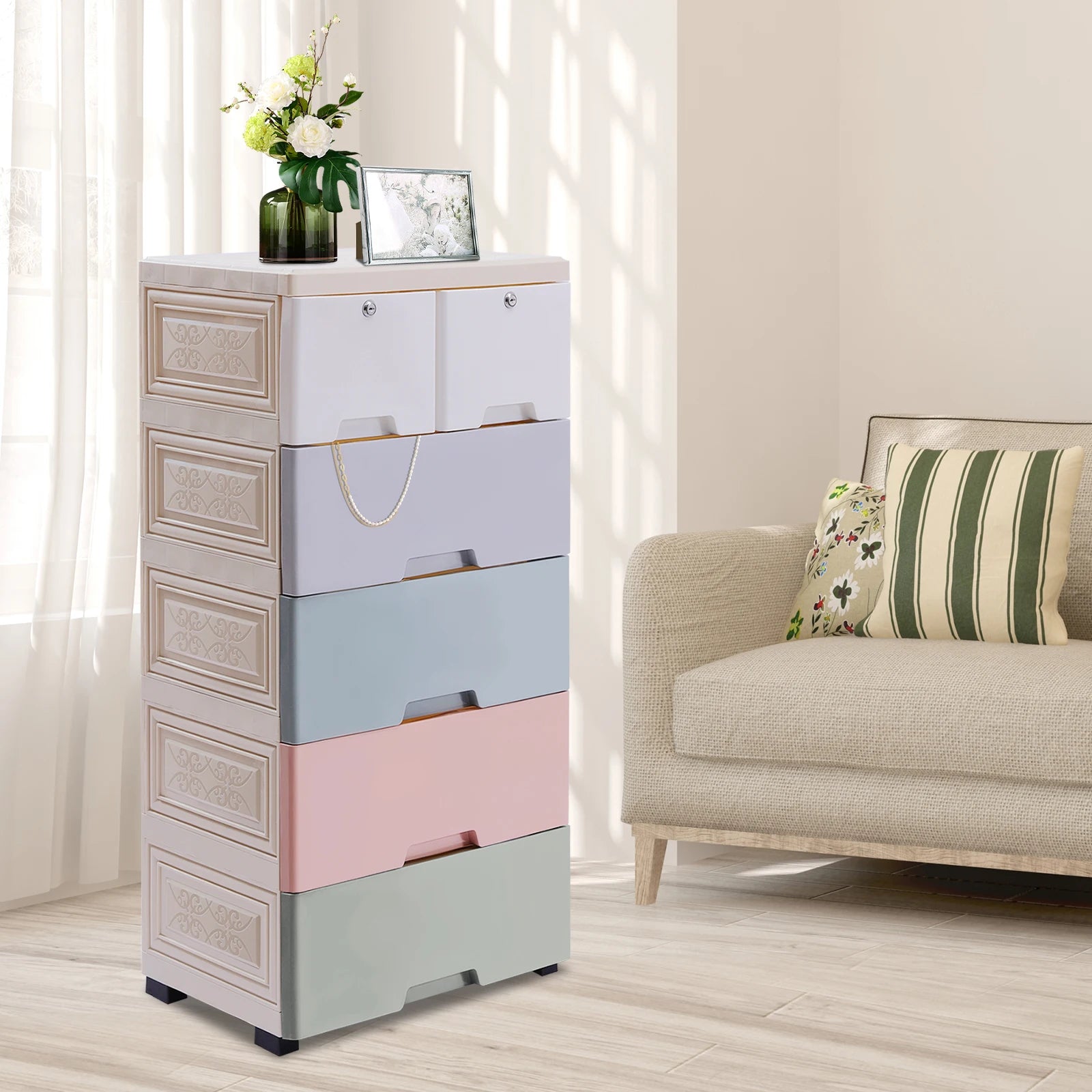 Plastic Wardrobe Kids Drawers Storage with 6 Drawers Closet Dresser Organizer Bedroom Furniture for Clothes