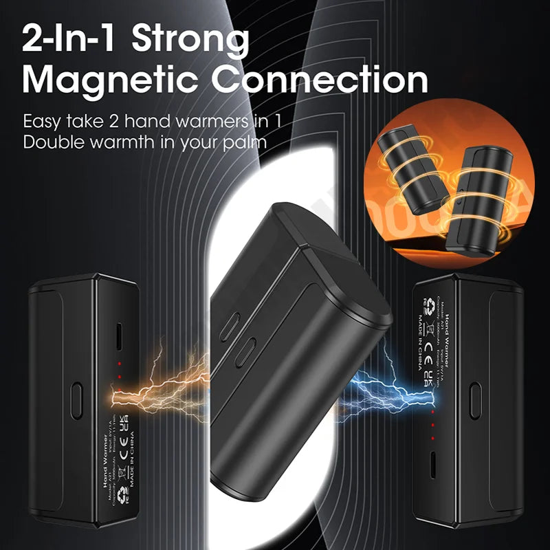 2Pack Magnetic Hand Warmer Split Type Fast Heating 2in1 Rechargeable Safety Portable 3Temperature Setting Warmer for Winter 2025