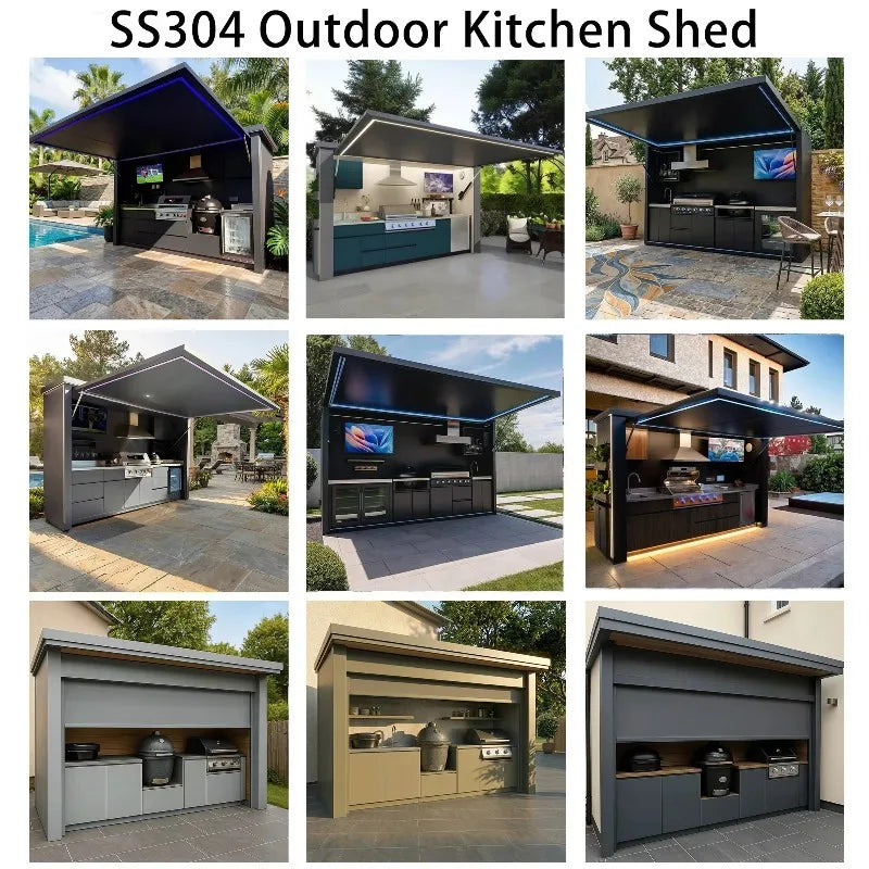 Wholesale Modern Design Stainless Steel Outdoor Kitchen with Shed Anti Insect Outdoor Kitchen with Closable Shed Roller Shutters