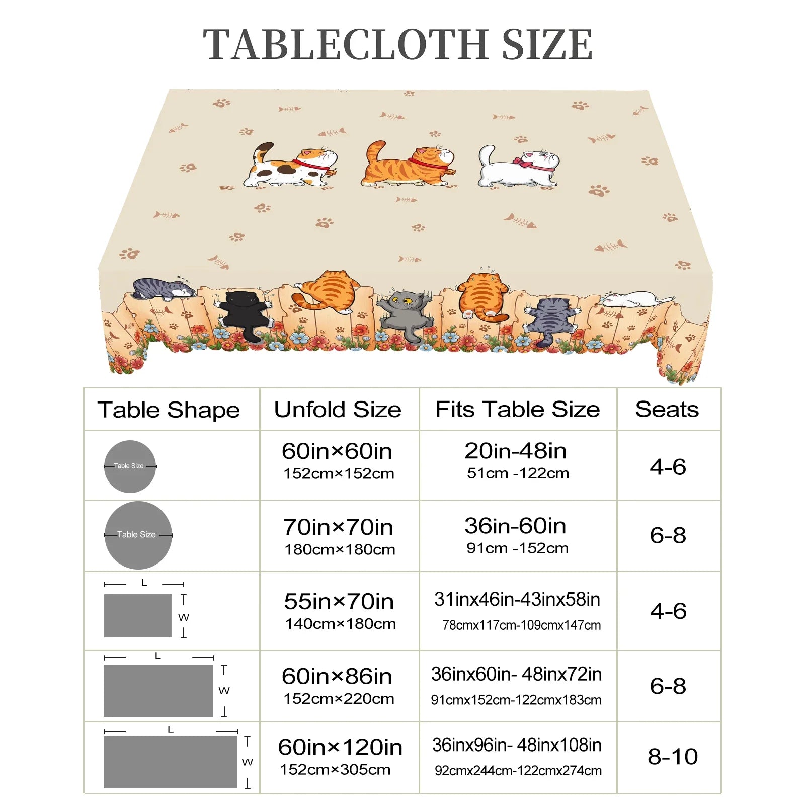 Kitchen Table Cloth Cute Cat Round Tablecloth Home Decor Available Cartoon Pattern Printed Desk Tablecloth Process Courtyard