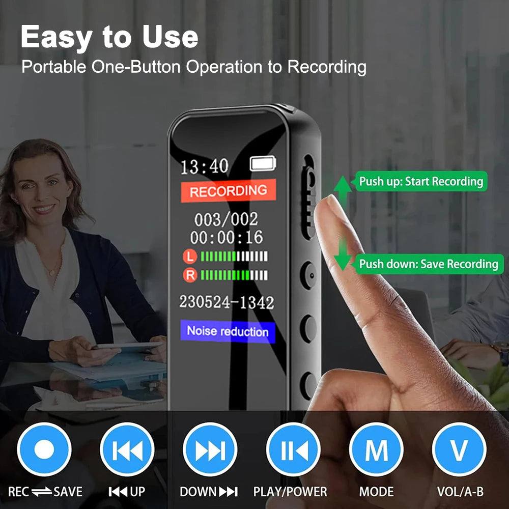 128GB 1536KBPS Digital Voice Recorder Professional Sound Dictaphone Voice Activated Audio Recording MP3 Player Long Time Recordi