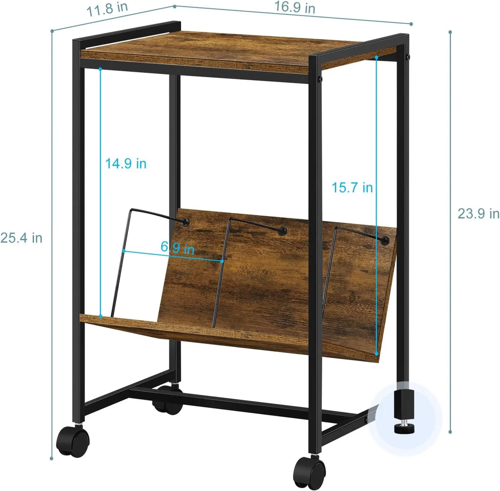 Record player stand, turntable stand with wheels, bedside table, record player table with album storage rack