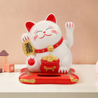 Lucky Cat Wealth Waving Figurines 2.5 inch Solar Powered Cute Cat Crafts Statue for Home/Office/Car Windshield Decor Accessories